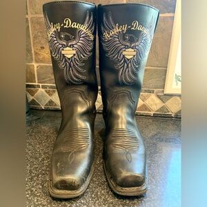 Harley-Davidson Black Boots with Purple and Blue Embroidery